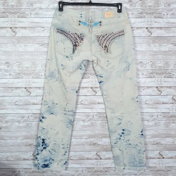 Robin's Jean Mens Jeans 34 Waist Long Flap Studded Pockets Gold Keychain 29 - Picture 4 of 8